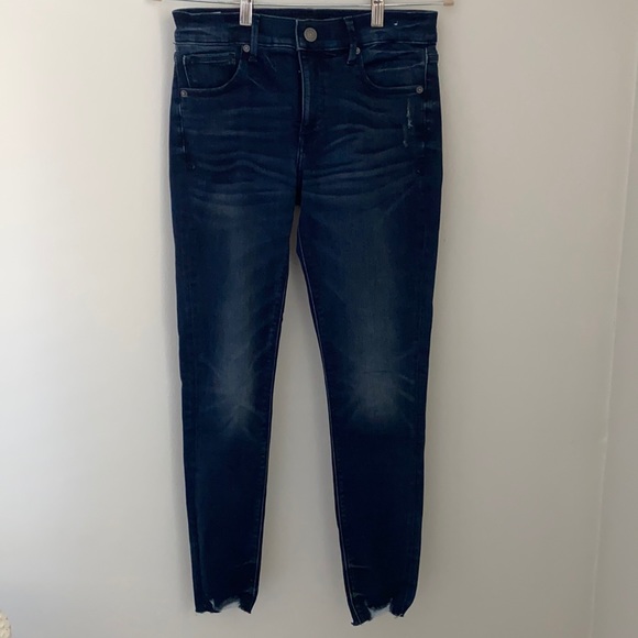 EXPRESS stretch skinny ankle jeans, ripped hem